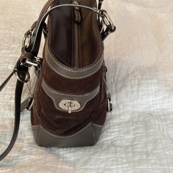 Coach Brown Suede and Leather Handbag/Tote - Picture 3 of 11